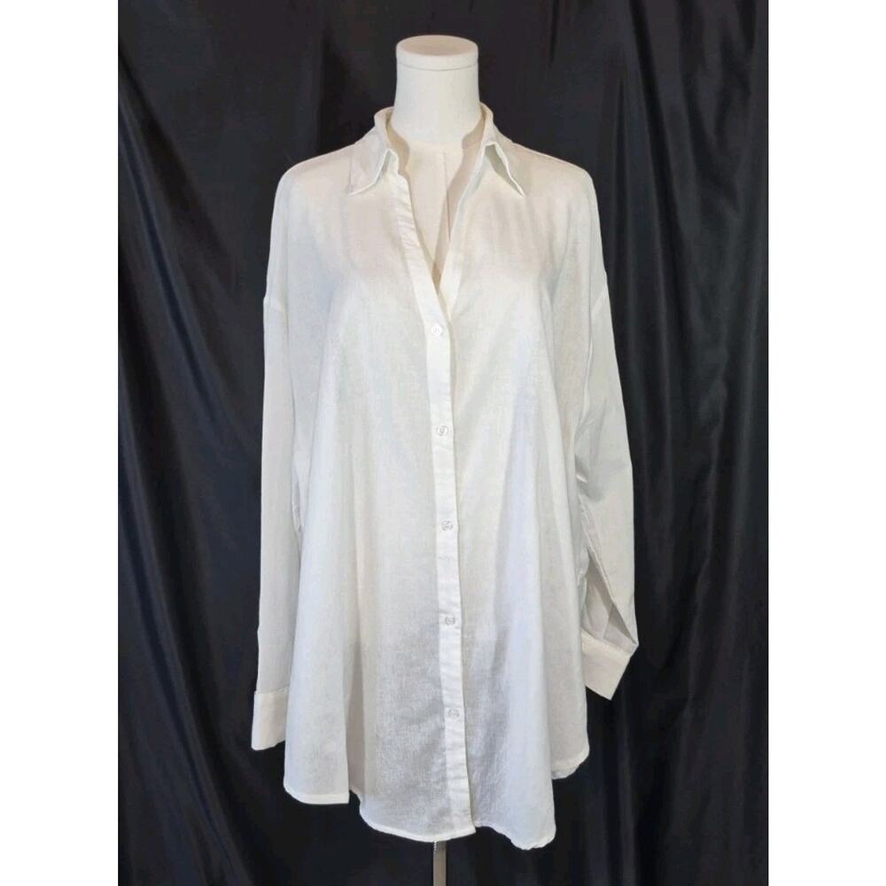 12th Tribe White Cotton Gauze Oversized Utility Button Down Shirt Large